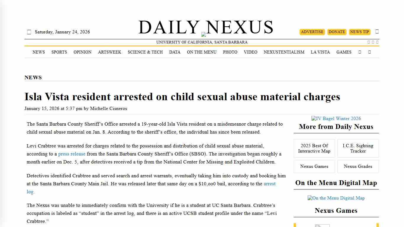 Isla Vista resident arrested on child sexual abuse material charges The Daily Nexus